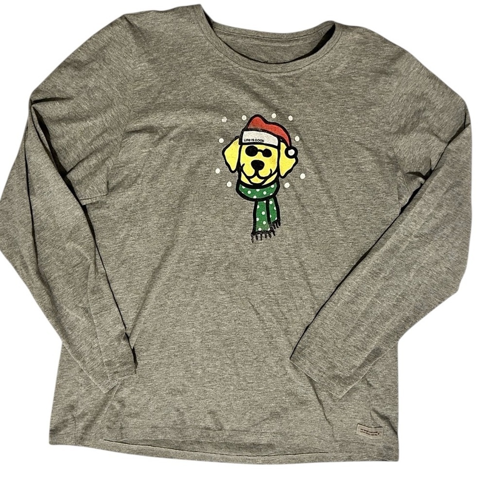 LIFE IS GOOD Santa Dog Crusher Gray Tee Shirt Long Sleeves Soze XL EC